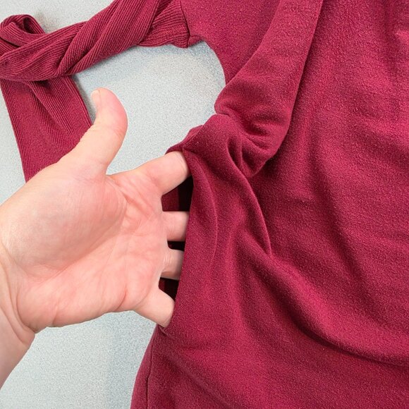 Athleta Decadent Red Purana Wrap Sweatshirt Cardigan Hoodie Soft Stretch Yoga Lg - Picture 3 of 13